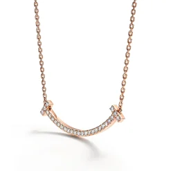Tiffany & Co. Tiffany T medium smile pendant in 18k rose gold with diamonds. | ^ Necklaces & Pendants|Rose Gold Jewelry
