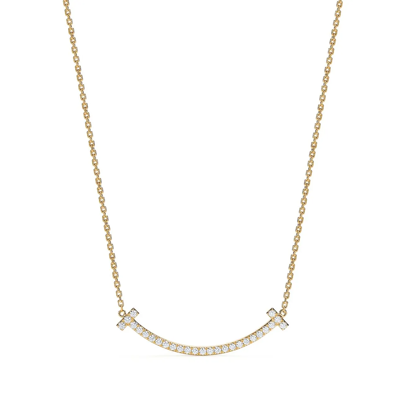 Tiffany & Co. Tiffany T medium smile pendant in 18k gold with diamonds. | ^ Necklaces & Pendants|Gold Jewelry