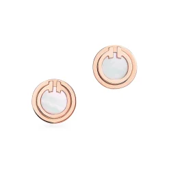 Tiffany & Co. Tiffany T mother-of-pearl circle earrings in 18k rose gold. | ^ Earrings|Rose Gold Jewelry