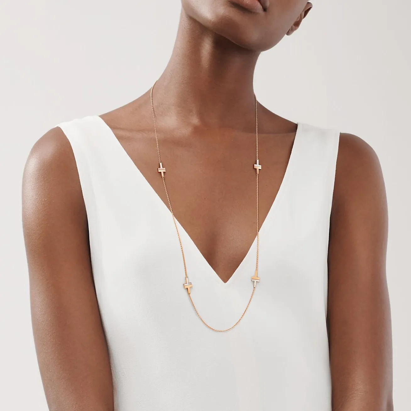 Tiffany & Co. Tiffany T mother-of-pearl station necklace in 18k rose gold. | ^ Necklaces & Pendants|Rose Gold Jewelry