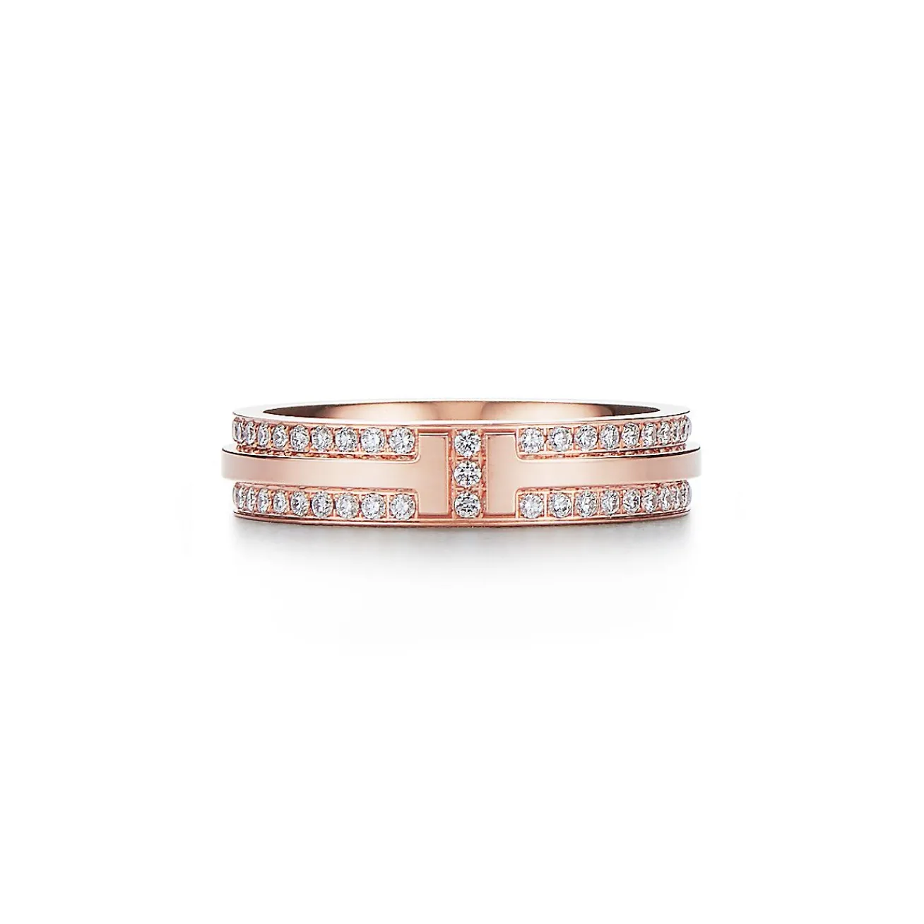 Tiffany & Co. Tiffany T narrow pavé diamond ring in 18k rose gold, 4.5 mm wide. | ^Women Rings|Men's Jewelry