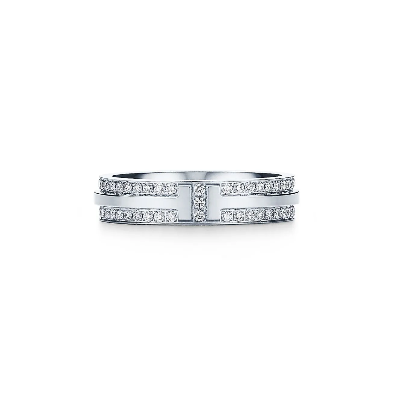 Tiffany & Co. Tiffany T narrow pavé diamond ring in 18k white gold, 4.5 mm wide. | ^Women Rings|Men's Jewelry