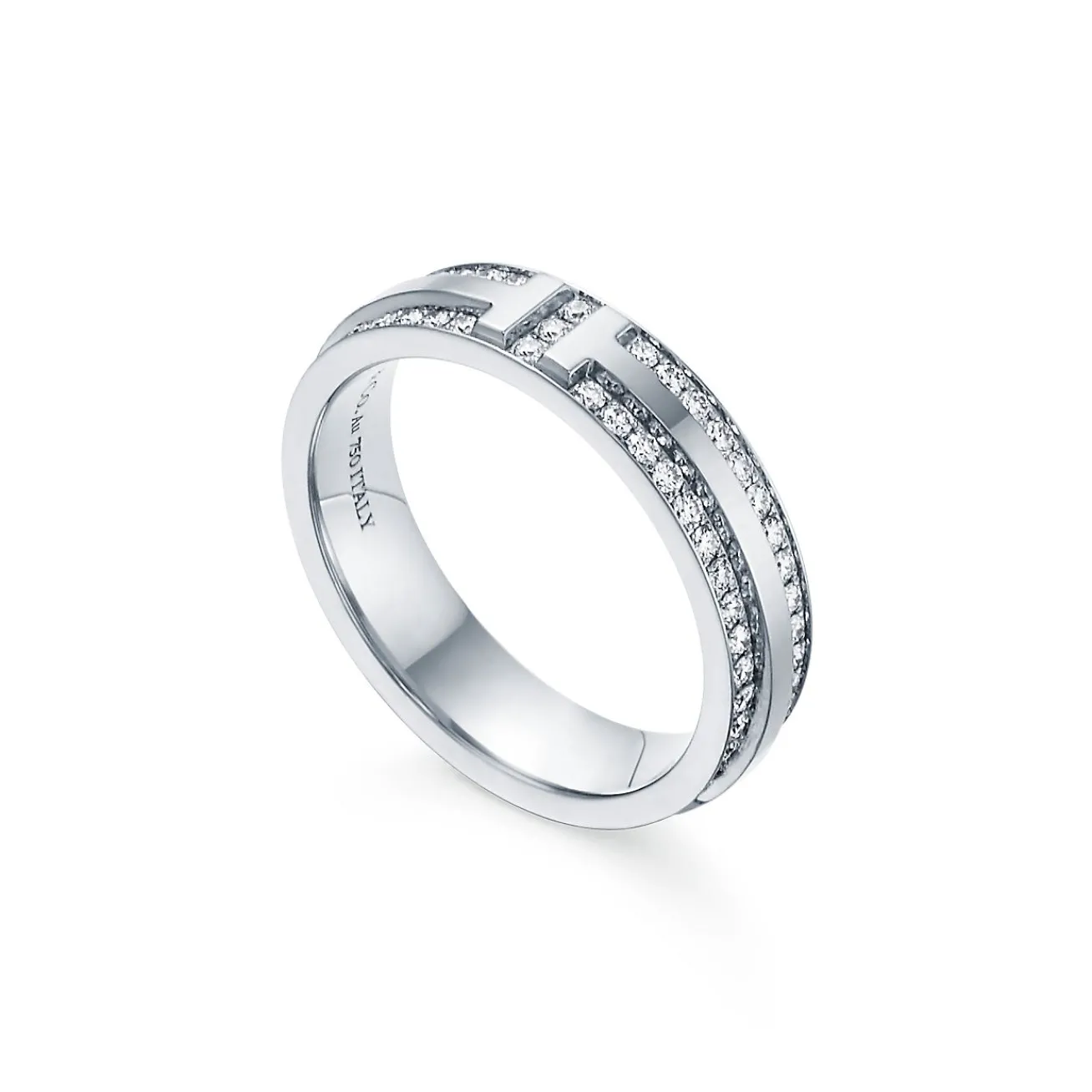 Tiffany & Co. Tiffany T narrow pavé diamond ring in 18k white gold, 4.5 mm wide. | ^Women Rings|Men's Jewelry