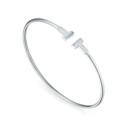 Tiffany & Co. Tiffany T narrow wire bracelet in 18k white gold, medium. | ^ Bracelets|Men's Jewelry