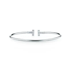 Tiffany & Co. Tiffany T narrow wire bracelet in 18k white gold, medium. | ^ Bracelets|Men's Jewelry