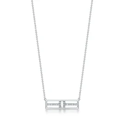 Tiffany & Co. Tiffany T open horizontal diamond bar pendant in 18k white gold. | ^ Necklaces & Pendants|Diamond Jewelry