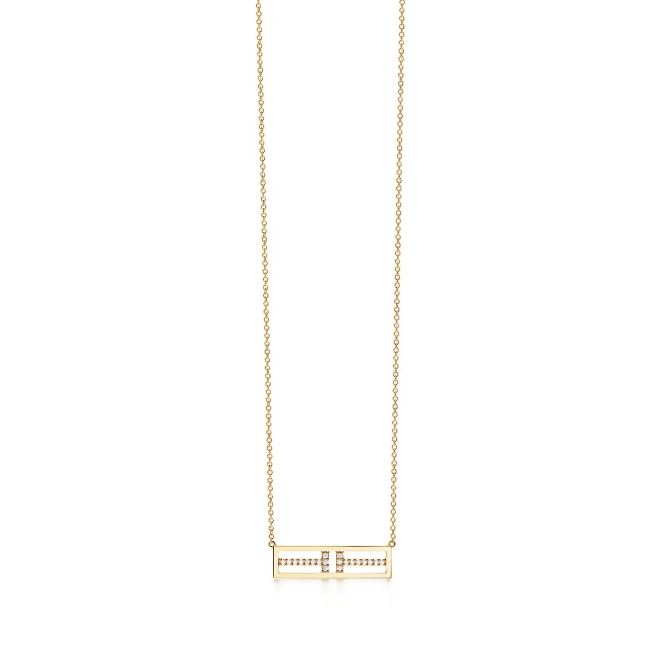 Tiffany & Co. Tiffany T open horizontal diamond bar pendant in 18k gold. | ^ Necklaces & Pendants|Gold Jewelry