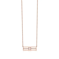 Tiffany & Co. Tiffany T open horizontal diamond bar pendant in 18k rose gold. | ^ Necklaces & Pendants|Rose Gold Jewelry