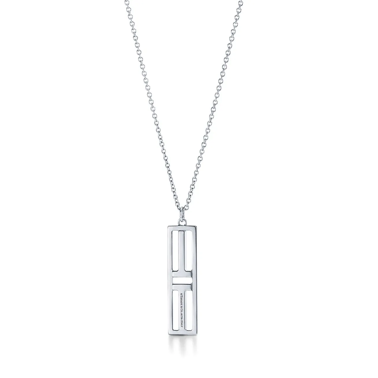 Tiffany & Co. Tiffany T open vertical diamond bar pendant in 18k white gold. | ^ Necklaces & Pendants|Diamond Jewelry