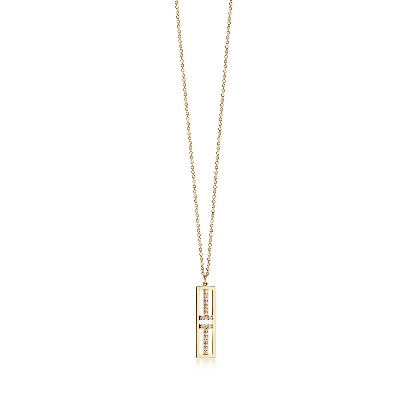 Tiffany & Co. Tiffany T open vertical diamond bar pendant in 18k gold. | ^ Necklaces & Pendants|Gold Jewelry