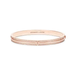 Tiffany & Co. Tiffany T pavé diamond hinged bangle in 18k rose gold, medium. | ^ Bracelets|Rose Gold Jewelry