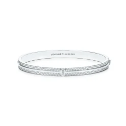 Tiffany & Co. Tiffany T pavé diamond hinged bangle in 18k white gold, large. | ^ Bracelets|Diamond Jewelry