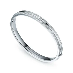 Tiffany & Co. Tiffany T pavé diamond hinged bangle in 18k white gold, large. | ^ Bracelets|Diamond Jewelry