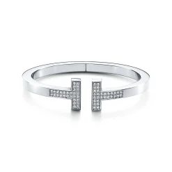 Tiffany & Co. Tiffany T pavé diamond square bracelet in 18k white gold, medium. | ^ Bracelets|Men's Jewelry