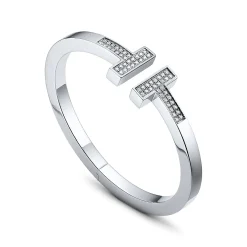 Tiffany & Co. Tiffany T pavé diamond square bracelet in 18k white gold, medium. | ^ Bracelets|Men's Jewelry