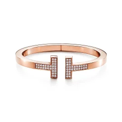 Tiffany & Co. Tiffany T pavé diamond square bracelet in 18k rose gold, medium. | ^ Bracelets|Men's Jewelry