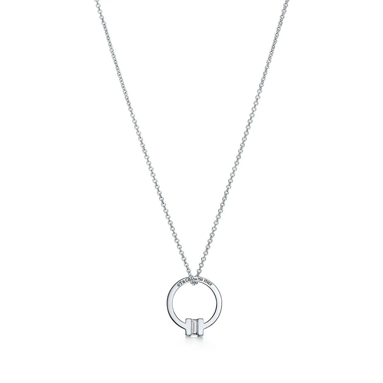 Tiffany & Co. Tiffany T pendant in 18k white gold with a baguette diamond. | ^ Necklaces & Pendants|Men's Jewelry