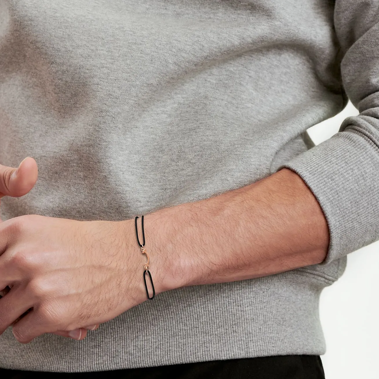 Tiffany & Co. Tiffany T Smile Bracelet in Rose Gold on a Black Cord | ^ Bracelets|Rose Gold Jewelry