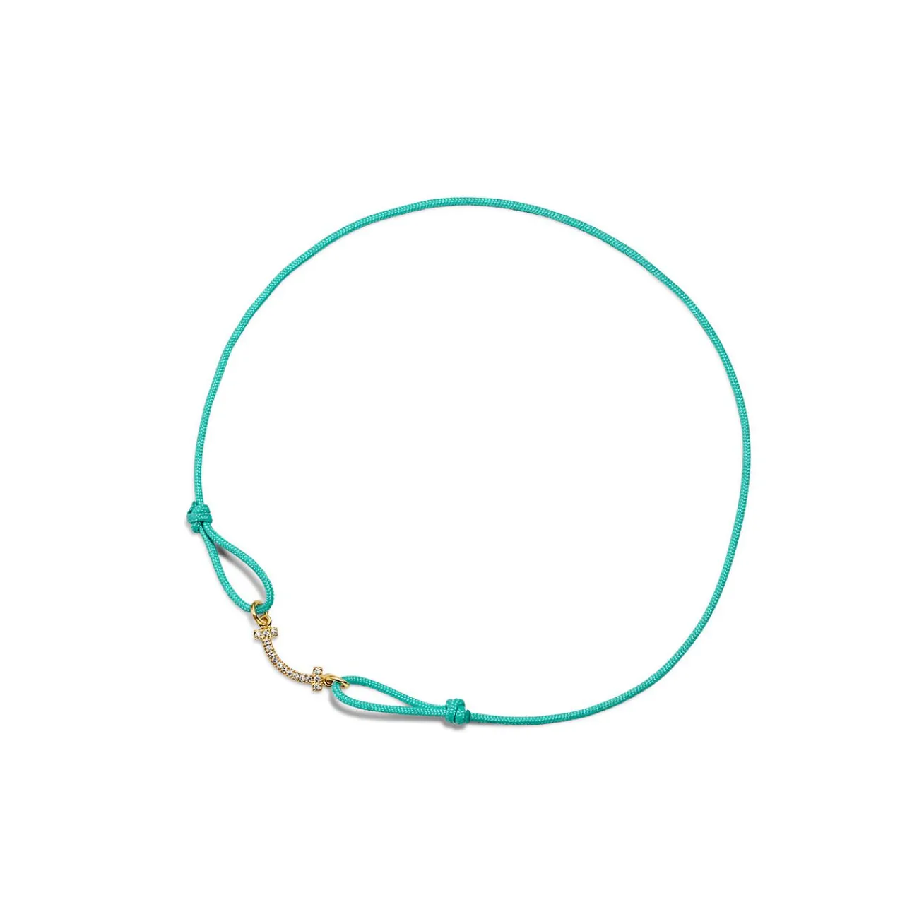 Tiffany & Co. Tiffany T Smile Bracelet in Yellow Gold on a Blue Cord with Diamonds | ^ Bracelets|Gifts for Her