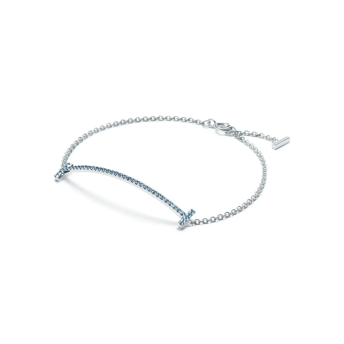 Tiffany & Co. Tiffany T Smile Chain Bracelet in White Gold with Blue Topaz | ^ Bracelets|Colored Gemstone Jewelry