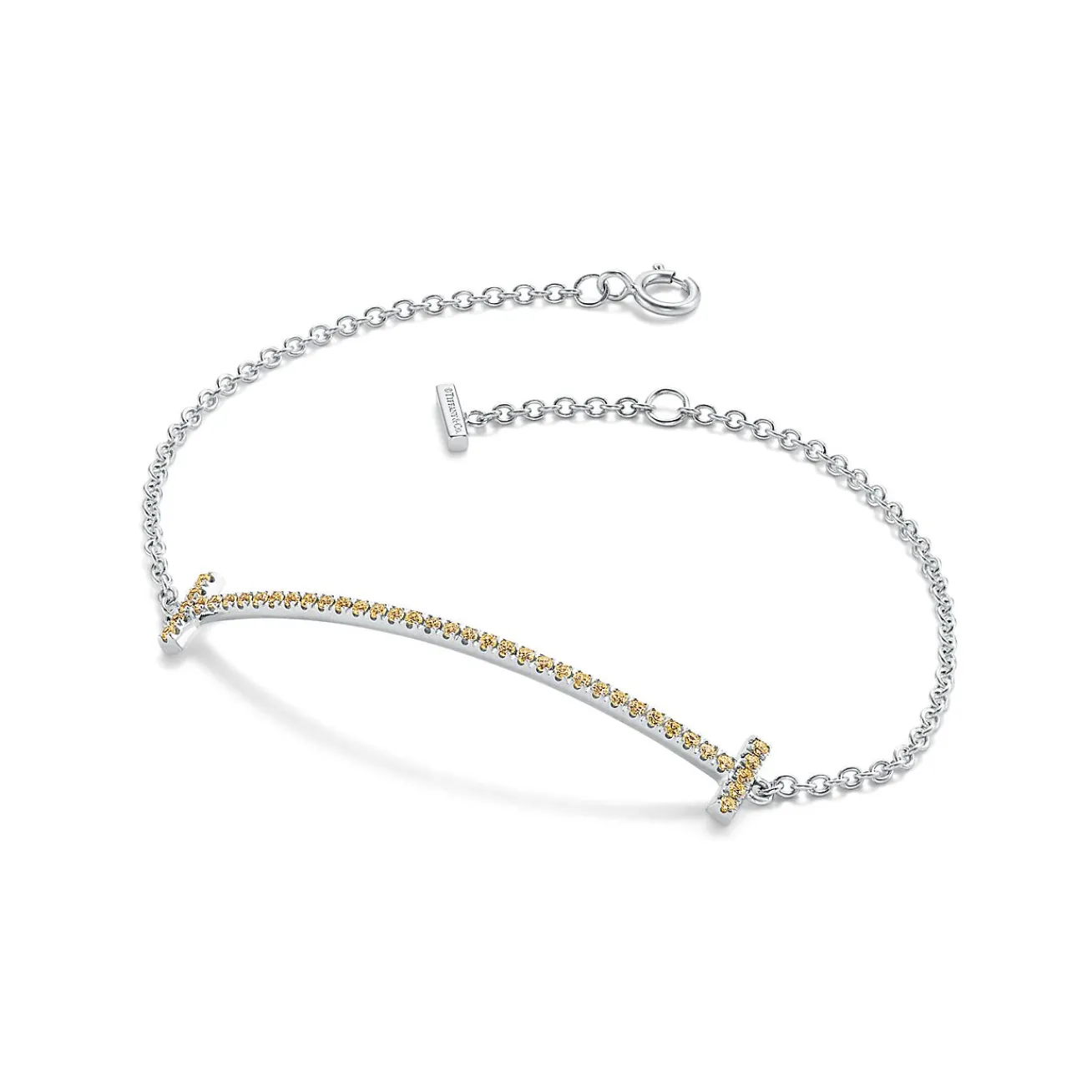 Tiffany & Co. Tiffany T Smile Chain Bracelet in White Gold with Yellow Sapphires | ^ Bracelets|Colored Gemstone Jewelry
