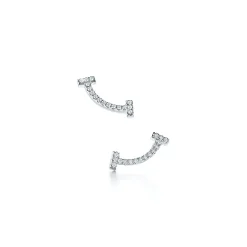 Tiffany & Co. Tiffany T smile earrings in 18k white gold with diamonds. | ^ Earrings|Gifts for Her