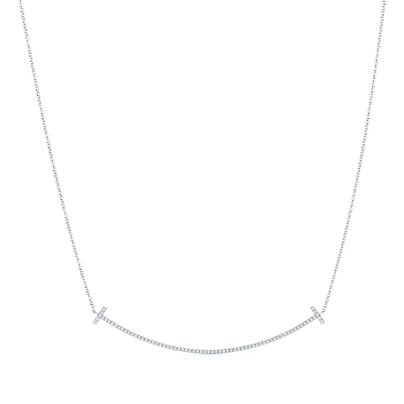 Tiffany & Co. Tiffany T Smile Pendant in White Gold with Diamonds, Large | ^ Necklaces & Pendants|Men's Jewelry