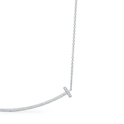 Tiffany & Co. Tiffany T Smile Pendant in White Gold with Diamonds, Large | ^ Necklaces & Pendants|Men's Jewelry