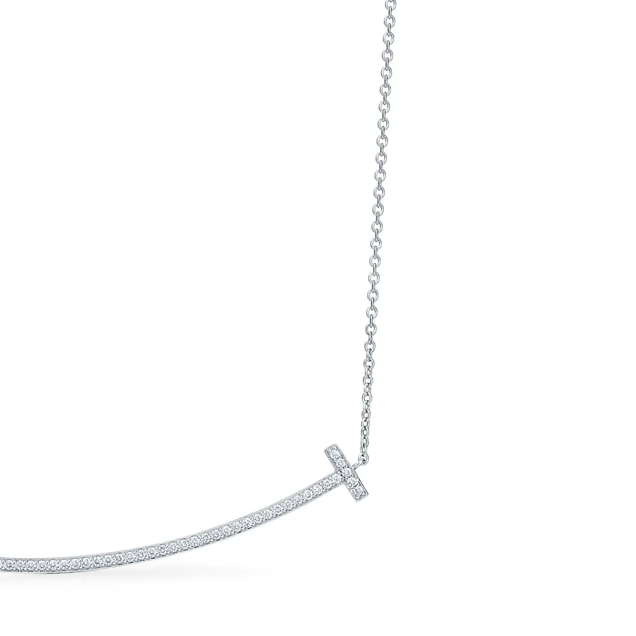 Tiffany & Co. Tiffany T Smile Pendant in White Gold with Diamonds, Large | ^ Necklaces & Pendants|Men's Jewelry