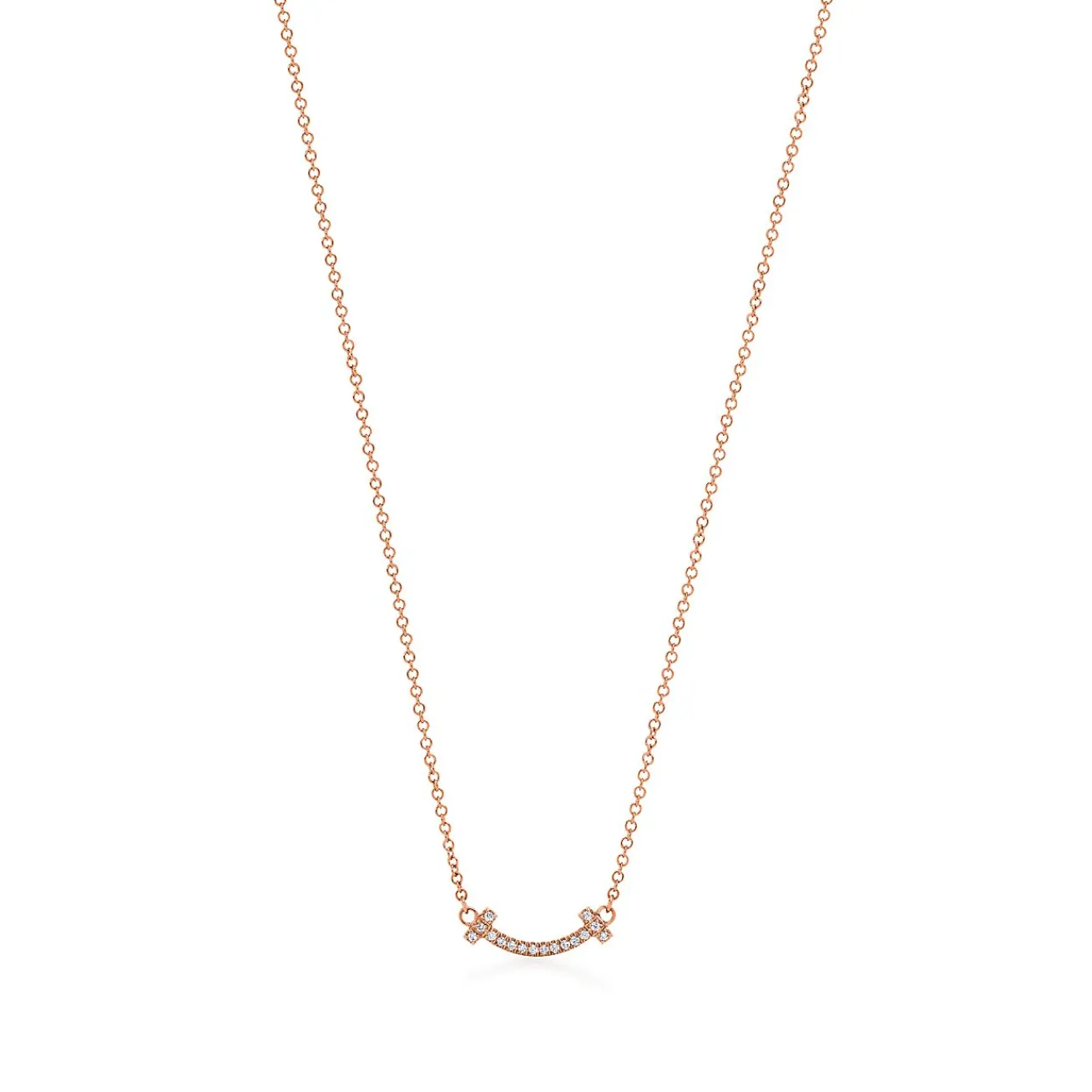 Tiffany & Co. Tiffany T smile pendant in 18k rose gold with diamonds, mini. | ^ Necklaces & Pendants|Rose Gold Jewelry
