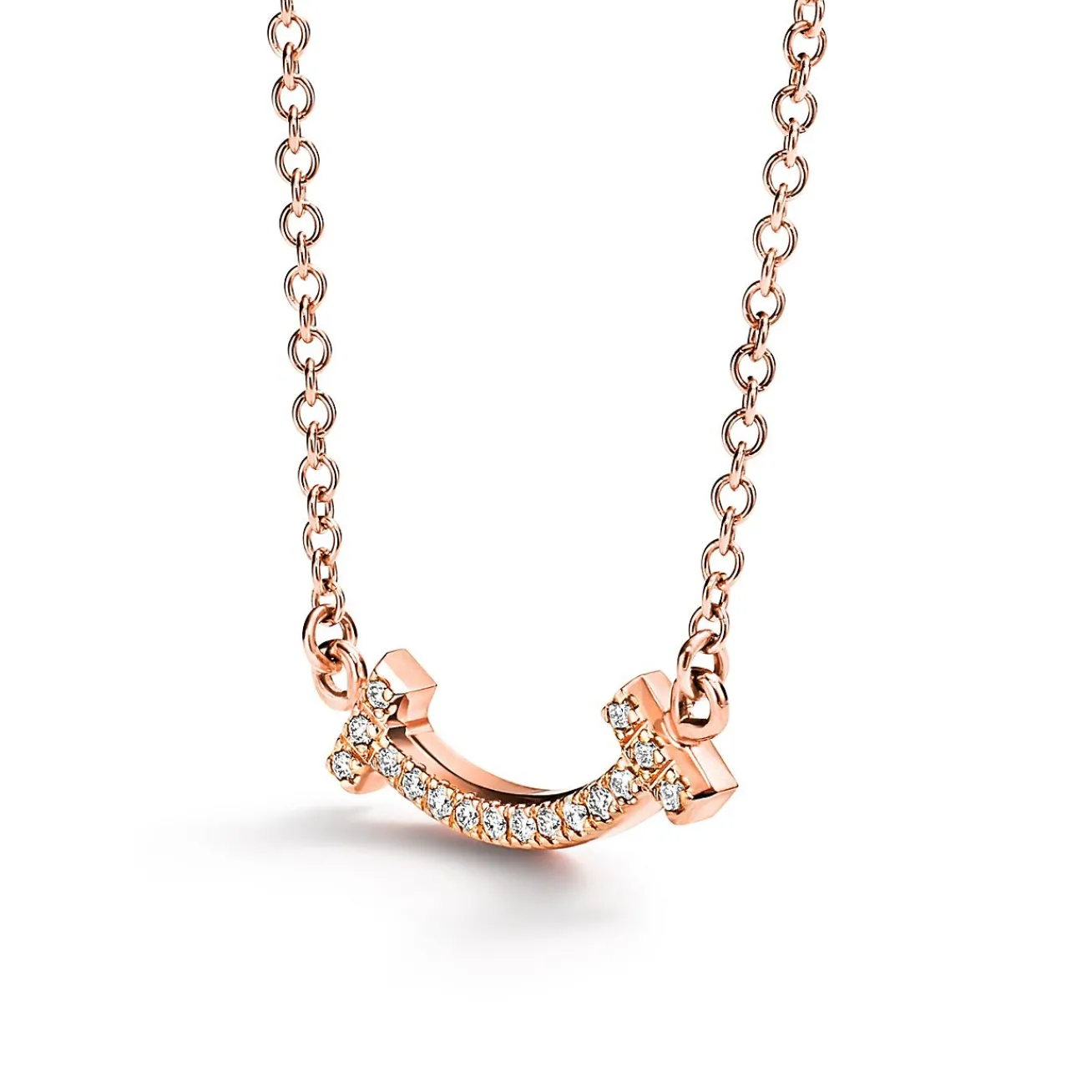 Tiffany & Co. Tiffany T smile pendant in 18k rose gold with diamonds, mini. | ^ Necklaces & Pendants|Rose Gold Jewelry