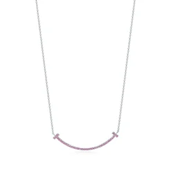 Tiffany & Co. Tiffany T smile pendant in 18k white gold with pink sapphires, small. | ^ Necklaces & Pendants|Colored Gemstone Jewelry