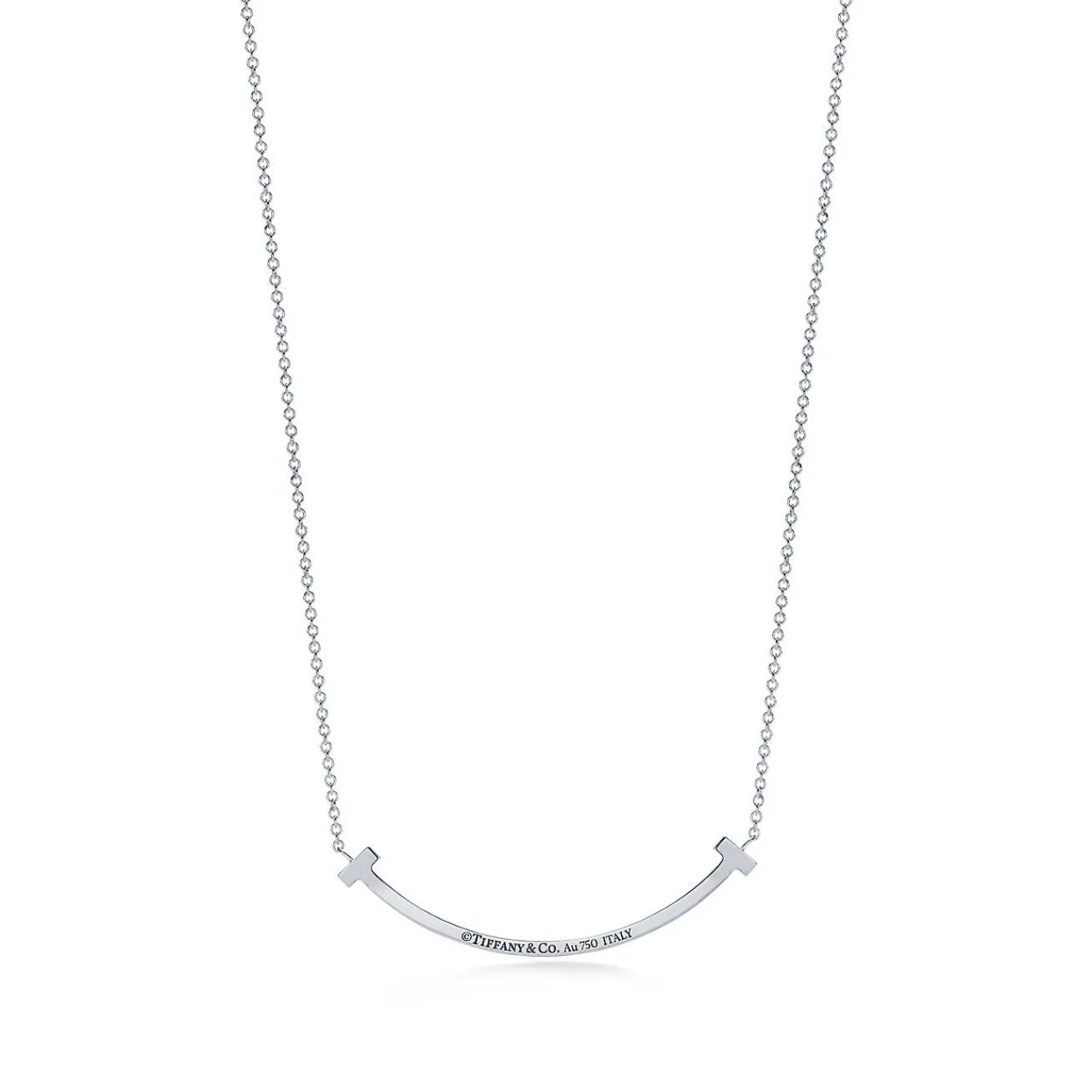 Tiffany & Co. Tiffany T smile pendant in 18k white gold with pink sapphires, small. | ^ Necklaces & Pendants|Colored Gemstone Jewelry