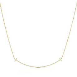 Tiffany & Co. Tiffany T Smile Pendant in Yellow Gold with Diamonds, Large | ^ Necklaces & Pendants|Men's Jewelry