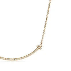 Tiffany & Co. Tiffany T Smile Pendant in Yellow Gold with Diamonds, Small | ^ Necklaces & Pendants|Gifts for Her