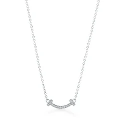 Tiffany & Co. Tiffany T smile pendant in 18k white gold with diamonds, mini. | ^ Necklaces & Pendants|Diamond Jewelry