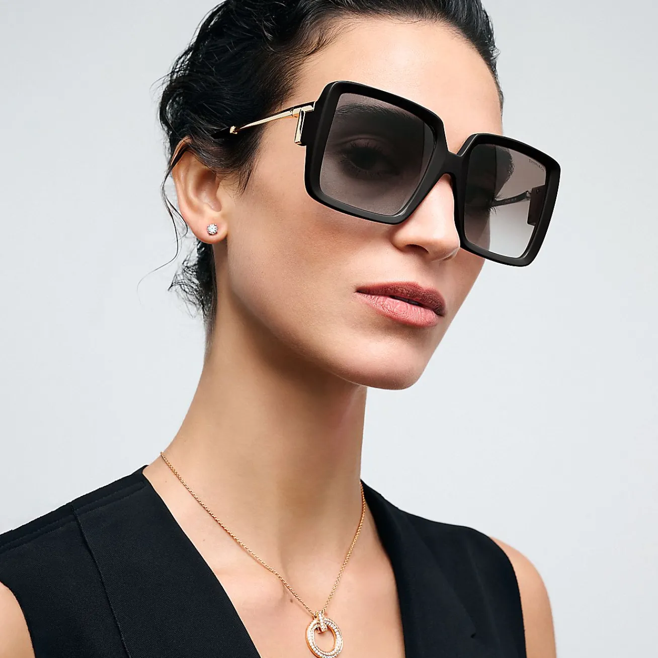 Tiffany & Co. Tiffany T Sunglasses in Black Acetate with Gray Gradient Lenses | ^Women Tiffany T|Sunglasses
