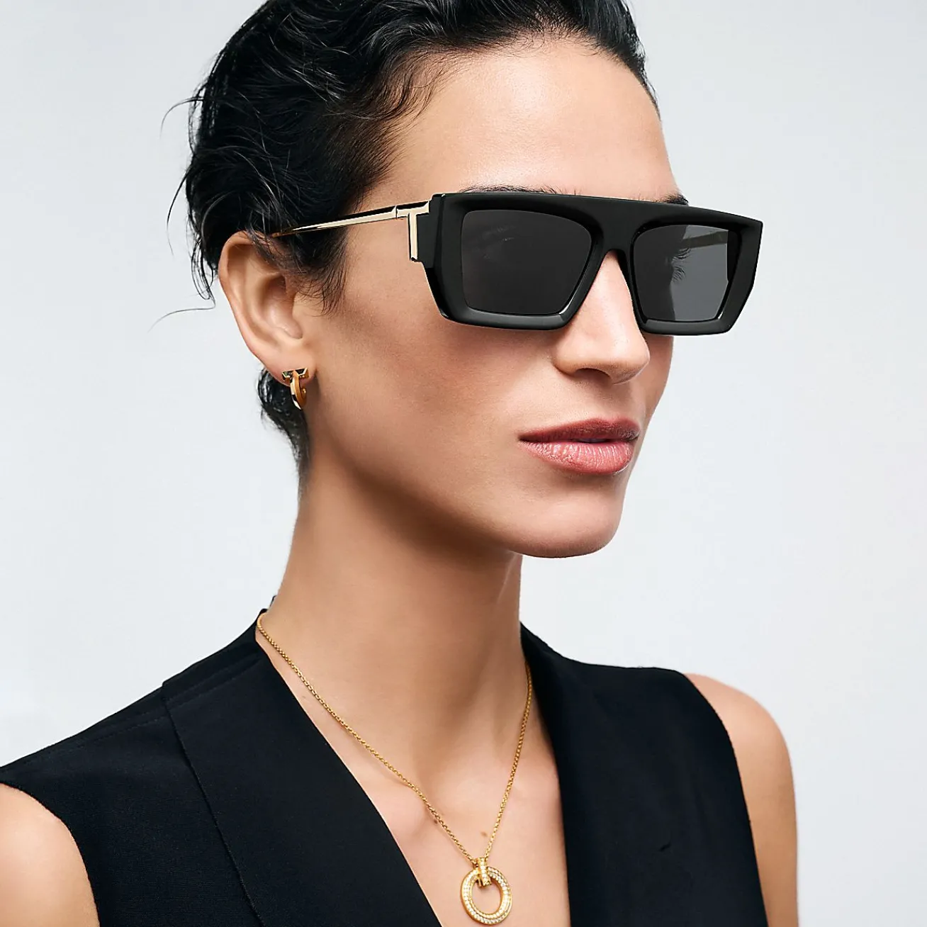 Tiffany & Co. Tiffany T Sunglasses in Black Acetate with Dark Gray Lenses | ^Women Tiffany T|Sunglasses