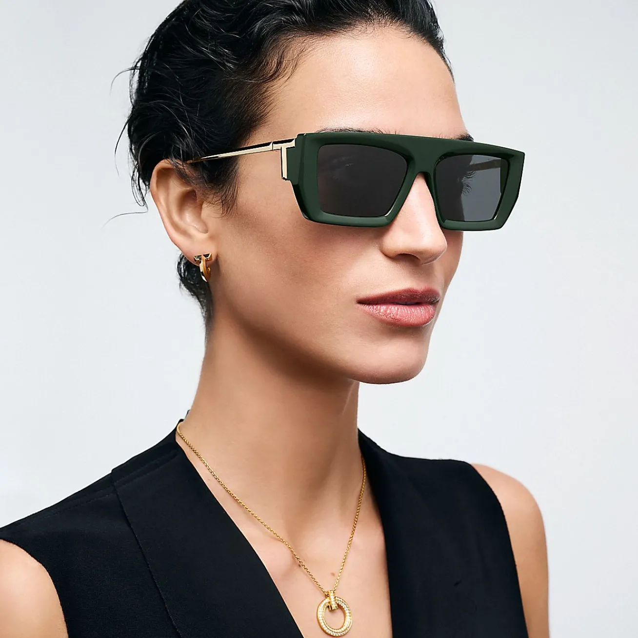 Tiffany & Co. Tiffany T Sunglasses in Dark Green Acetate with Dark Gray Lenses | ^Women Tiffany T|Sunglasses