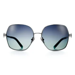 Tiffany & Co. Tiffany T Sunglasses in Silver-colored Metal with Gradient Tiffany Blue® Lenses | ^ Tiffany T|Sunglasses