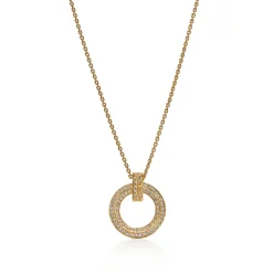 Tiffany & Co. Tiffany T T1 Circle Pendant in Yellow Gold with Pavé Diamonds | ^ Necklaces & Pendants|Gold Jewelry