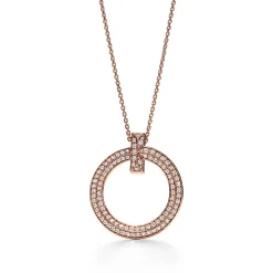 Tiffany & Co. Tiffany T T1 Circle Pendant in 18k Rose Gold with Diamonds, Large | ^ Necklaces & Pendants|Rose Gold Jewelry
