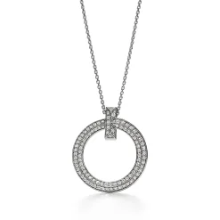 Tiffany & Co. Tiffany T T1 Circle Pendant in 18k White Gold with Diamonds, Large | ^ Necklaces & Pendants|Men's Jewelry