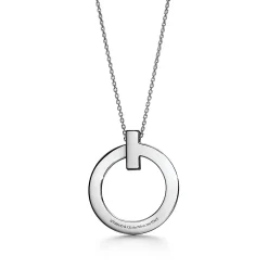Tiffany & Co. Tiffany T T1 Circle Pendant in 18k White Gold with Diamonds, Large | ^ Necklaces & Pendants|Men's Jewelry