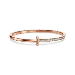 Tiffany & Co. Tiffany T T1 Hinged Bangle in Rose Gold with Diamonds, Narrow | ^ Bracelets|Gifts for Her