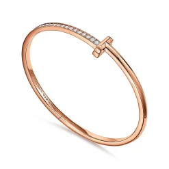 Tiffany & Co. Tiffany T T1 Hinged Bangle in Rose Gold with Diamonds, Narrow | ^ Bracelets|Gifts for Her