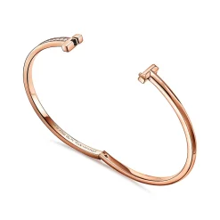 Tiffany & Co. Tiffany T T1 Hinged Bangle in Rose Gold with Diamonds, Narrow | ^ Bracelets|Gifts for Her