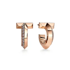 Tiffany & Co. Tiffany T T1 Hoop Earrings in Rose Gold with Diamonds | ^ Earrings|Hoop Earrings
