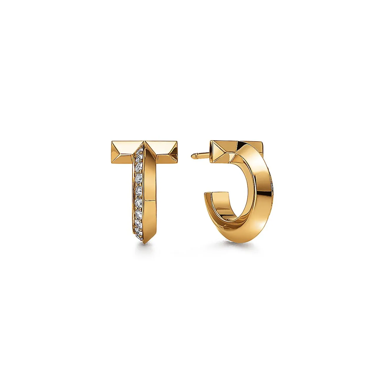 Tiffany & Co. Tiffany T T1 Hoop Earrings in Yellow Gold with Diamonds | ^ Earrings|Gifts for Her