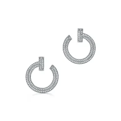 Tiffany & Co. Tiffany T T1 Open Hoop Earrings in White Gold with Diamonds | ^ Earrings|Gifts for Her
